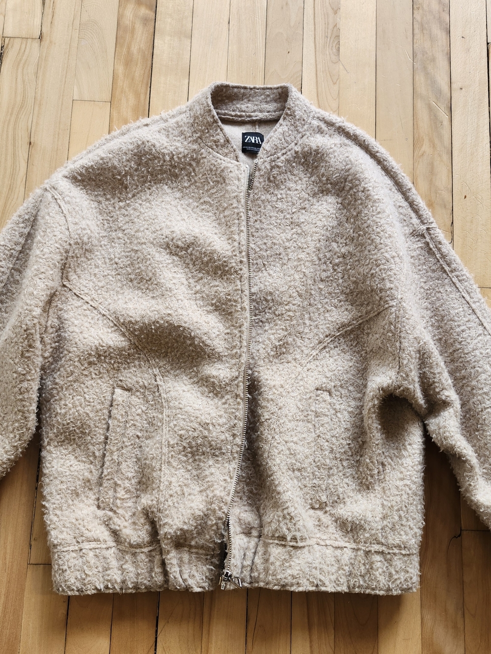 Zara Women’s Cream Sherpa Bomber Jacket
